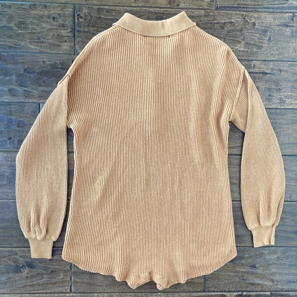 Free People Beach Linen Cotton Beige Picnic Sweater Romper Brown Size XS - Picture 5 of 8